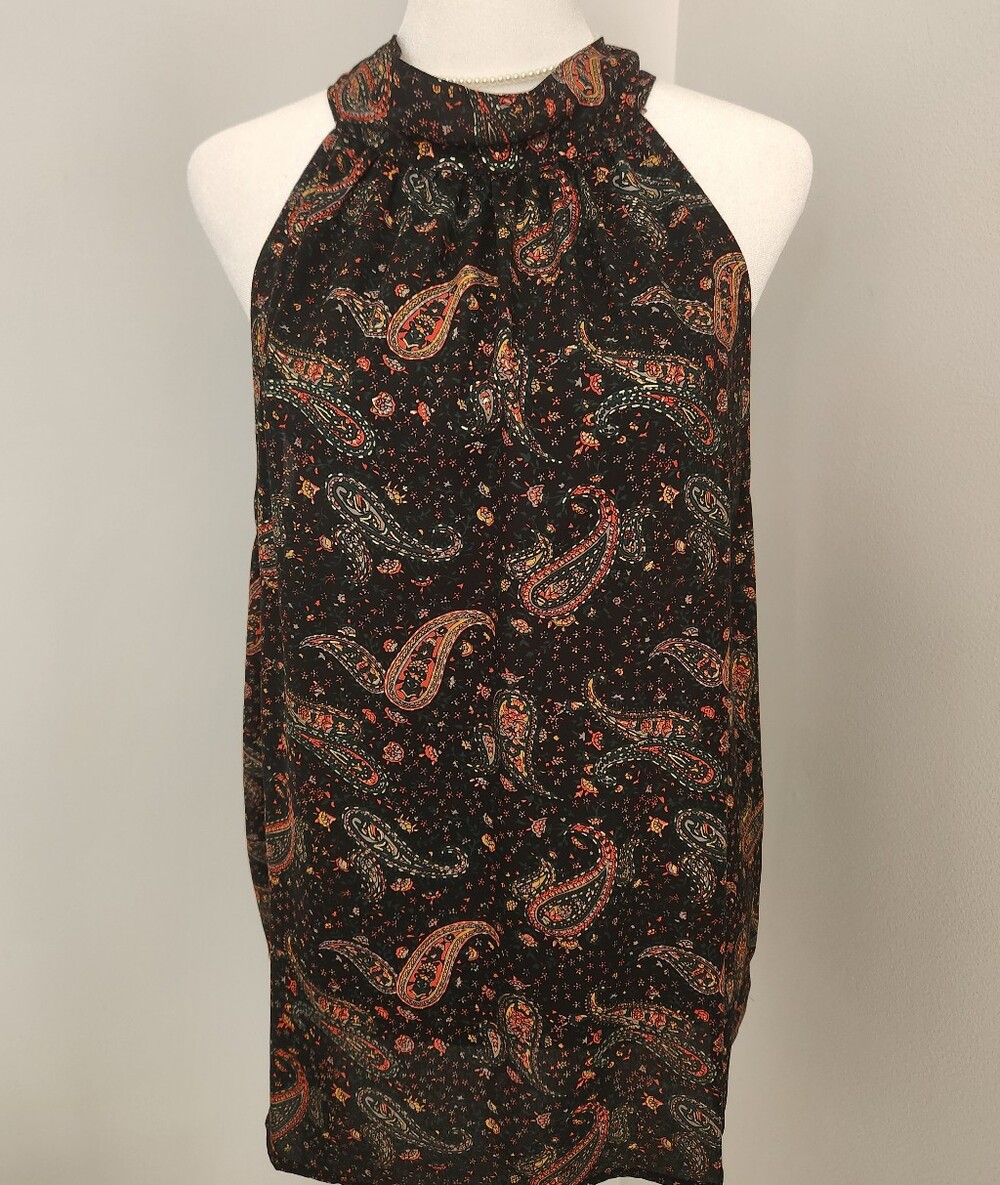 J. Crew Black Paisley Halter Top with Metallic Gold & Olive Paisley Pattern 8 - Picture 2 of 8